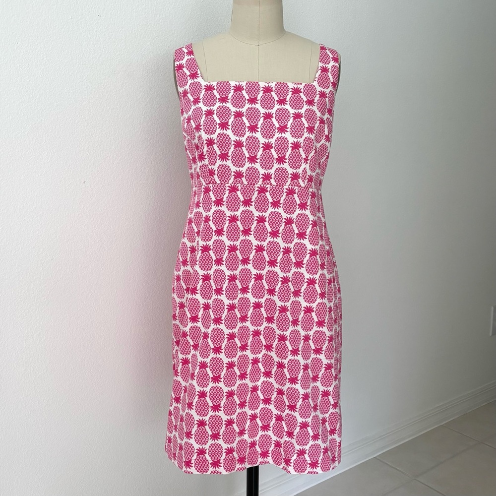 Boden Yolande Shift Dress NWT White Pink Pineapples Knee length Cotton Blend 10